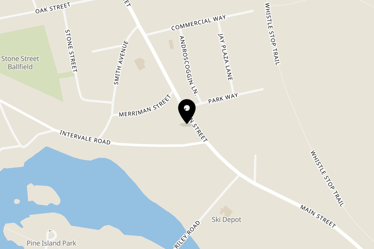 Map showing the location of Backwoods Eatery & Tavern on 314/316 Main St in Jay